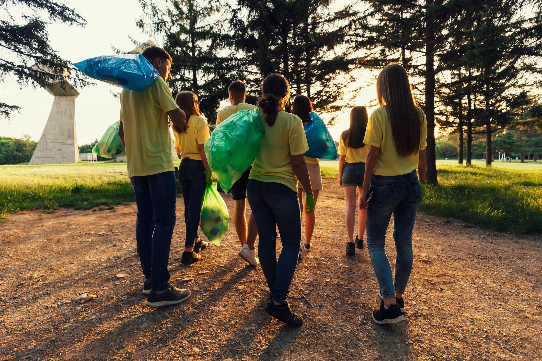 Volunteers cleaning a public park together